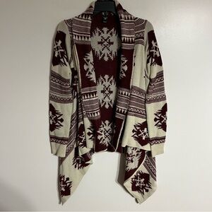 Windsor Southwestern Tribal Waterfall Cardigan Burgundy Cream M1336‎ ML